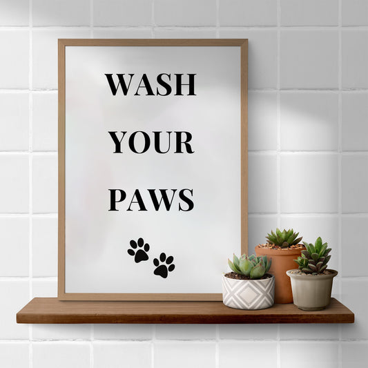 Wash Your Paws Typography Poster: Bathroom Print, Unique Home Decor, Cool Wash Room Print, Bathroom Quote Poster, Home Wall Art