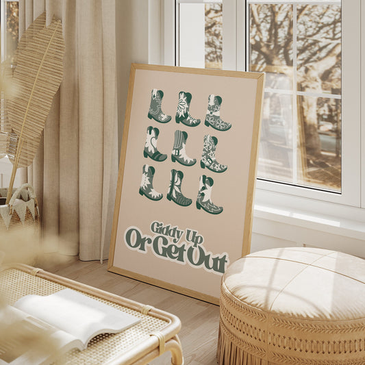 Giddy Up Or Get Out Pattern Print, Home Decor, Gallery Wall Art, Cowgirl/Cowboy Inspired, Country Themed, Western Inspired, Bold Font Poster