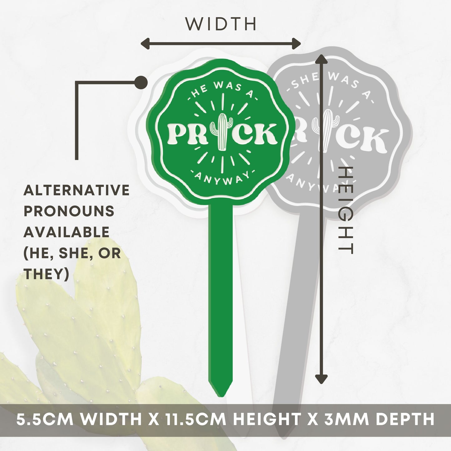 Prick Anyway - Central Cactus Plant Tag: Funny Breakup or Divorce Gift, Small Thoughtful Present, Plant Gift (3 Pronouns Available)