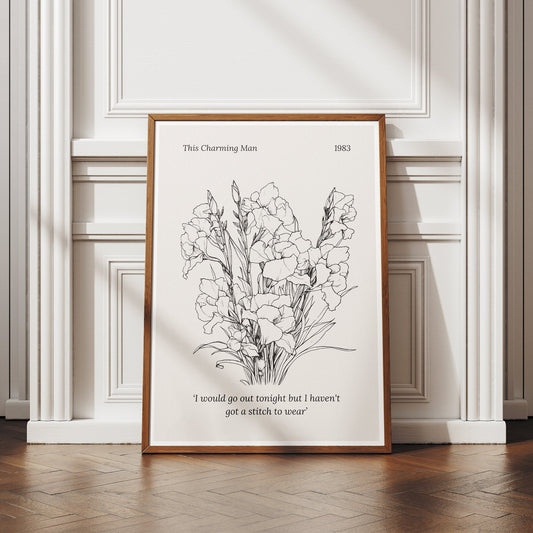 Charming Man - Gladioli Sketch Poster: Song-Inspired Print, Iconic Quote Wall Art, 80s Music Home Decor, Retro Print, Manchester Band Lover