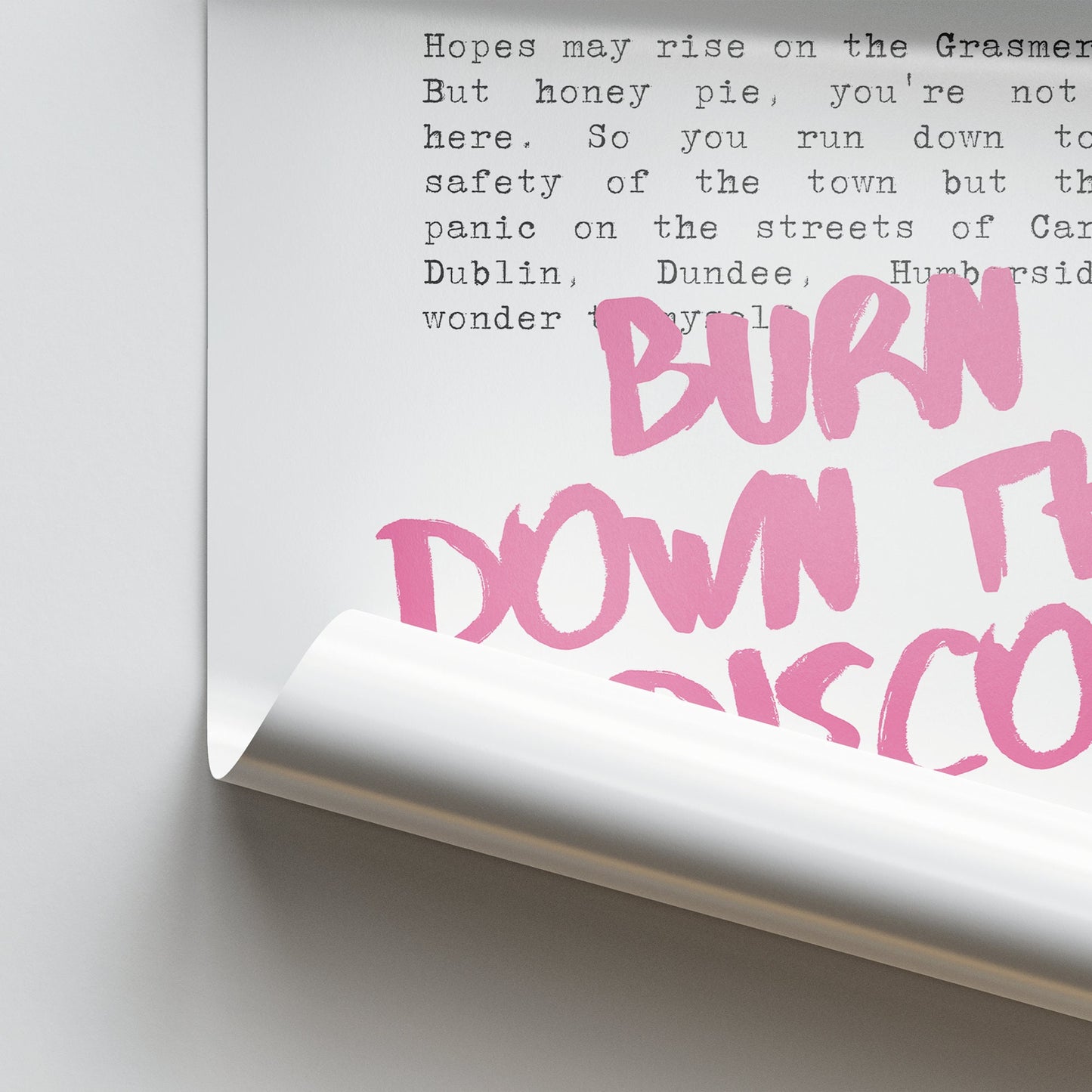 Panic Print - Typewrite: Burn Down The Disco Song-Inspired Poster, Iconic Wall Art, 80s Music Home Decor, Retro Print, Manchester Band