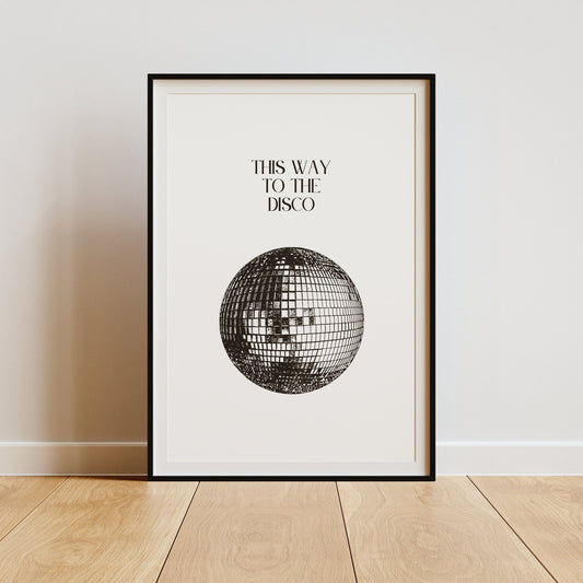 This Way To The Disco Poster: Disco Ball Design Home Decor, Modern Home Decor, Cool Print, Kitchen Decor, Wall Art, Vibrant Poster, Fun