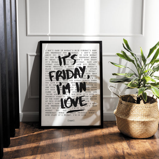 Friday I'm In Love - Overlay Print: The Cure Lyric Poster, Song-Inspired Wall Art, Iconic Music, Alternative Home Decor Gift, Retro Print