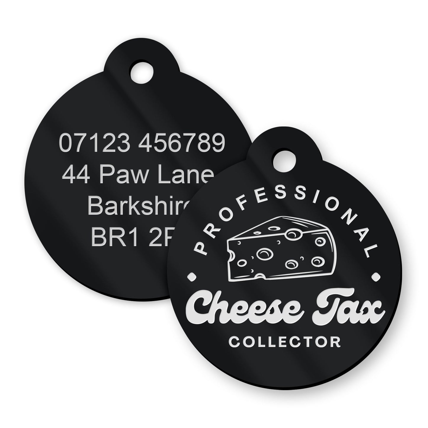 Professional Cheese Tax Collector - Personalised Dog ID Collar Tag: Funny Custom Pet Safety Accessories, New Pet Essentials, Unique Dog Gift