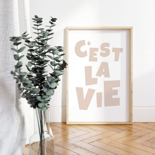 C'est La Vie - Block & Beige Print: French Quote Poster, Wall Art, Affirmation Gift, Living Room Home Decor, Such Is Life, Modern Typography