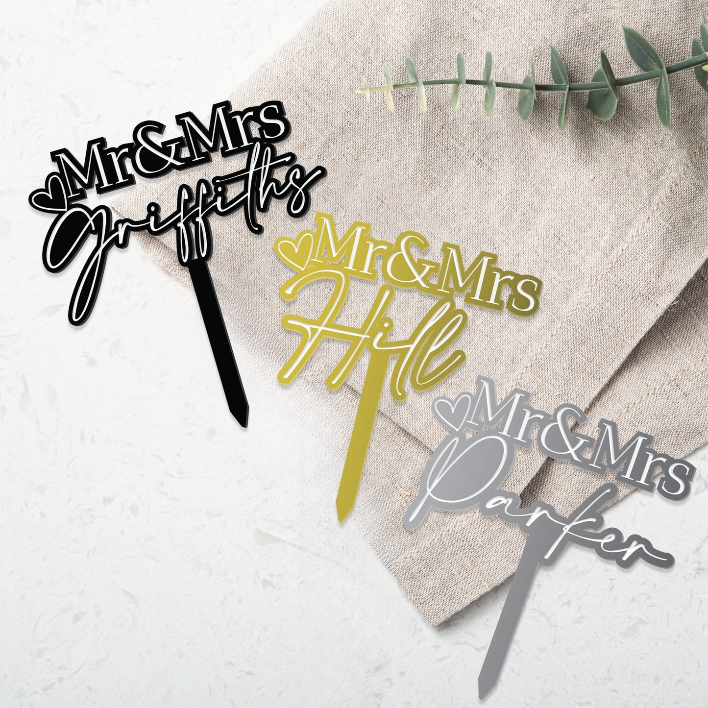 Mr & Mrs Custom Wedding Cake Topper, Heat Shape Design, Personalised Cake Topper, Wedding Decor, Wedding Cake Accessories, Custom Wedding