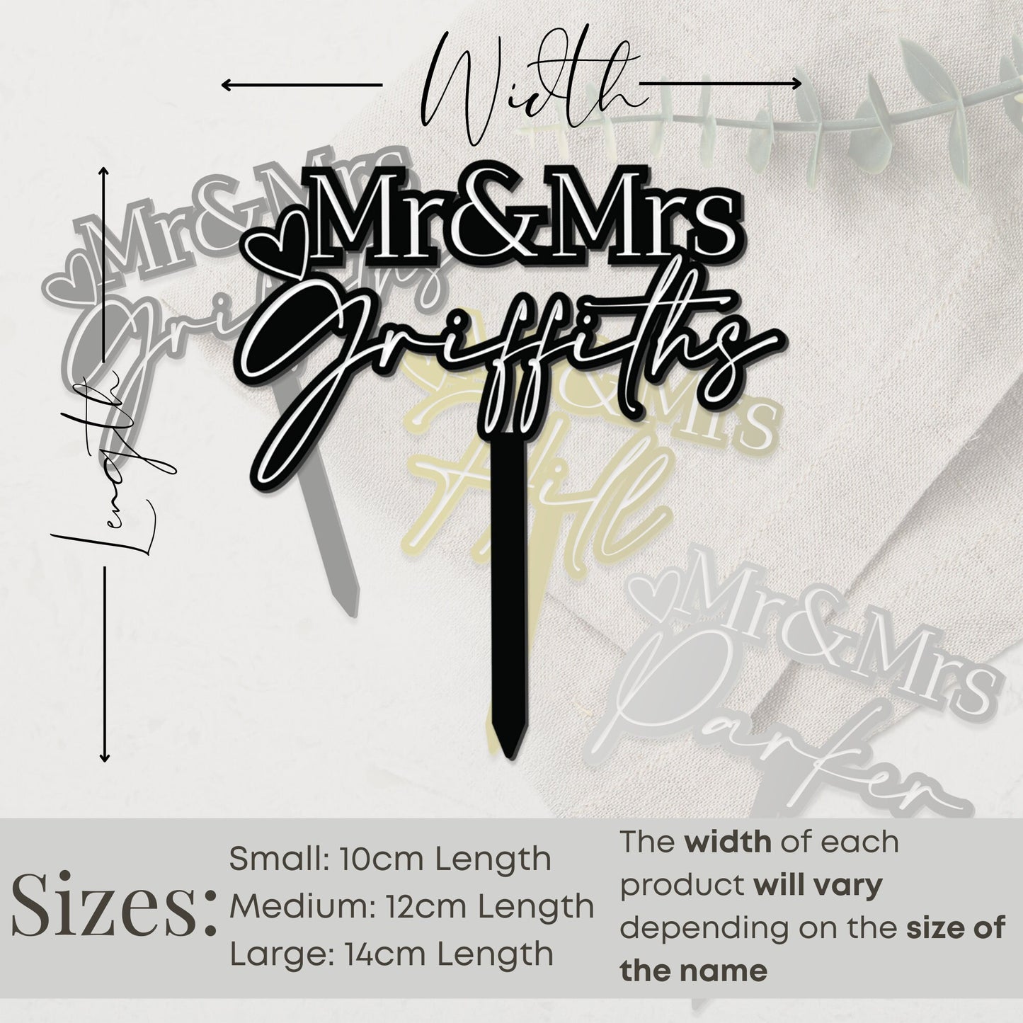 Mr & Mrs Custom Wedding Cake Topper, Heat Shape Design, Personalised Cake Topper, Wedding Decor, Wedding Cake Accessories, Custom Wedding