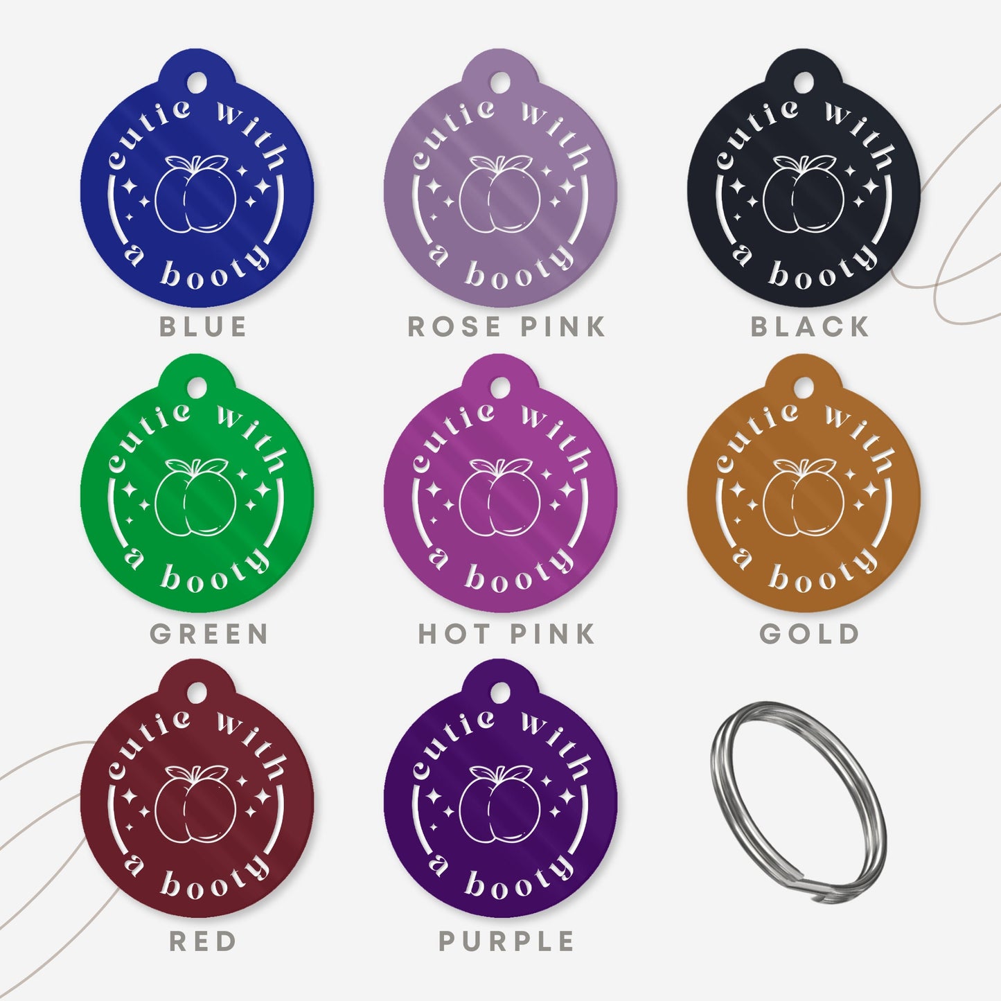 Cutie With A Booty Peach - Personalised Dog ID Collar Tag: Funny Custom Pet Safety Accessories, New Pet Essentials, Unique Dog Gift