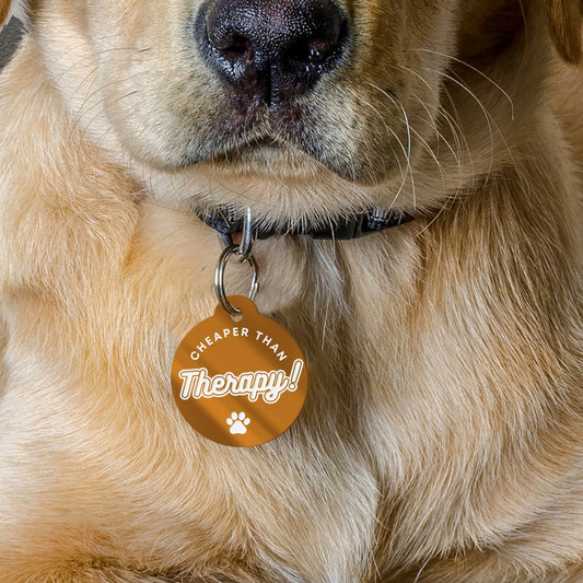 Cheaper Than Therapy - Personalised Dog ID Collar Tag: Funny Custom Pet Safety Accessories, New Pet Essentials, Unique Dog Gift