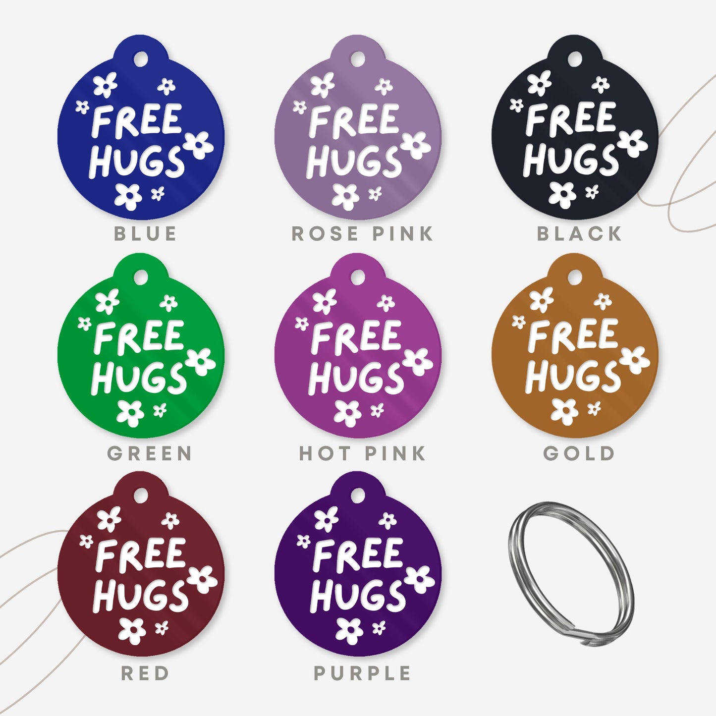 Free Hugs Flowers - Personalised Dog ID Collar Tag: Funny Custom Pet Safety Accessories, New Pet Essentials, Unique Dog Gift