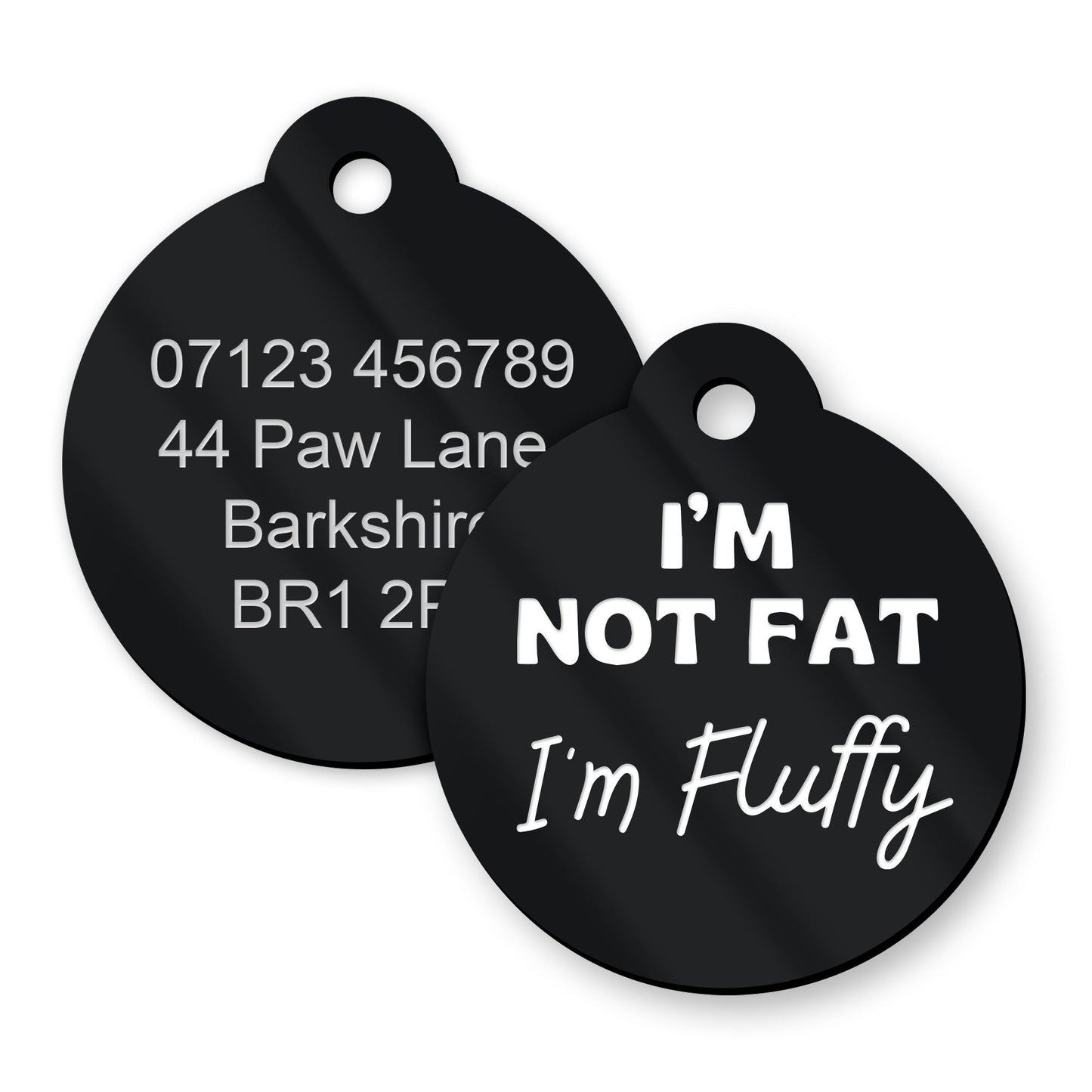 I'm Not Fat, I'm Fluffy - Personalised Dog ID Collar Tag: Funny Custom Pet Safety Accessories, New Pet Essentials, Unique Dog Gift