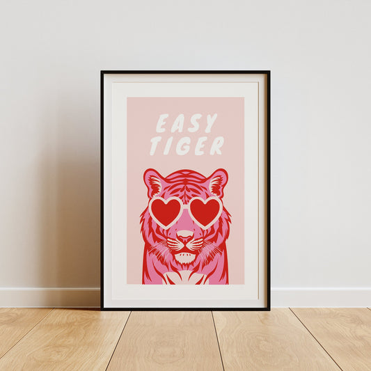 Easy Tiger - Heart Glasses Tiger Poster, Home Decor, Fun Wall Art, Vibrant Prints, Bedroom Posters, House Wall Art, Home Poster, Tiger Print