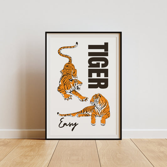 Easy Tiger - Typography Tiger Poster, Home Decor, Fun Wall Art, Vibrant Prints, Bedroom Posters, House Wall Art, Home Poster, Tiger Print