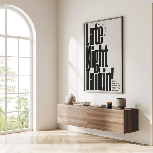 Late Night Talkin' - Bold & Black Poster: Harry Styles Song-Inspired Gloss Print, Quote Poster, Home Decor, Unique Gift Idea For Music Lover