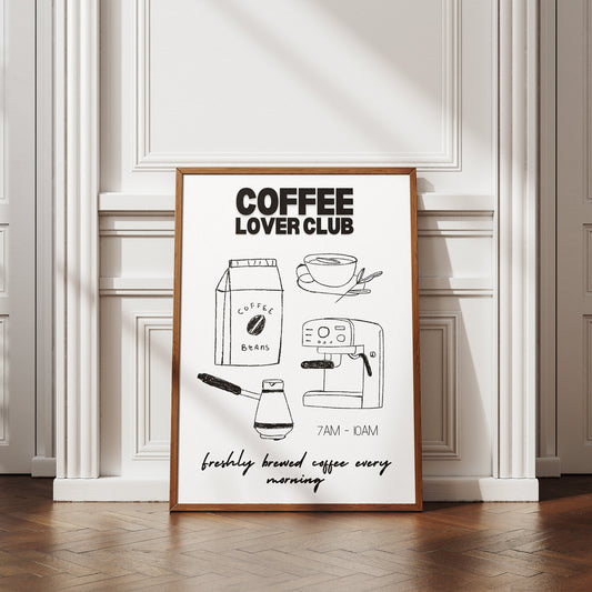 Coffee Lover Club Poster - Equipment Design, Coffee Love Gift, Kitchen Poster, Kitchen Wall Art, Coffee Corner Print, Coffee Poster