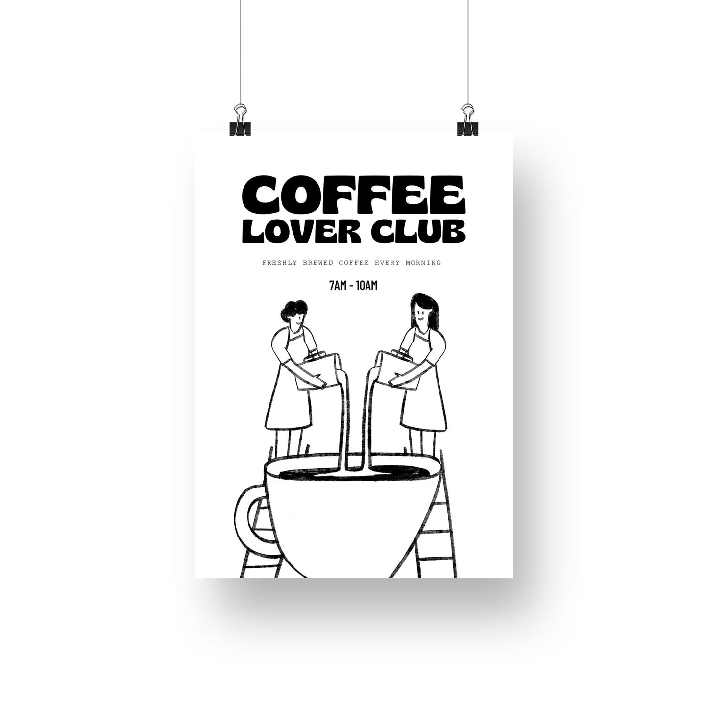Coffee Lover Club Poster - Pouring Coffee Design, Coffee Love Gift, Kitchen Poster, Kitchen Wall Art, Coffee Corner Print, Coffee Poster