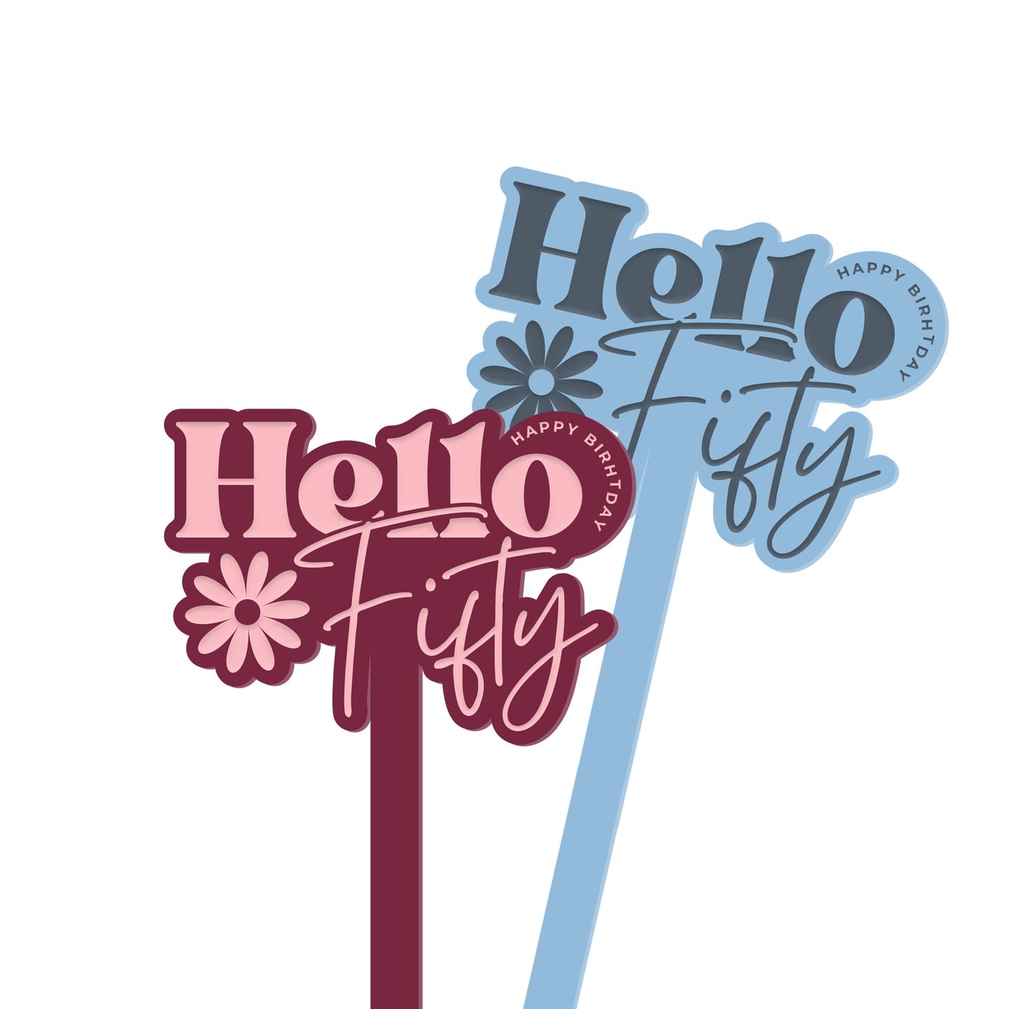 Hello Fifty - Birthday Cake Topper: Age Cake Decoration For 50s, Acrylic Cake Topper, Unique Birthday Party Decor For Her, Reusable Deco