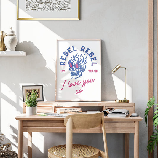 Hot Tramp - Skull Poster: Rebel Rebel David Bowie Inspired Print, Retro Wall Art, Quote Poster, 70s Home Decor Lyric Art, Music Lover