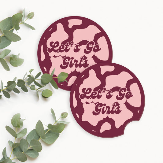 Let's Go Girls - Cow Print Car Coaster Set: Girly Car Accessory, Cup Holder Insert, Cowgirl Vibes, Aesthetic Car Interior, Cute Gift For Her