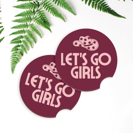 Let's Go Girls - Cowboy Hat Car Coaster Set: Girly Car Accessory, Cowgirl Vibes Cup Holder Insert, Aesthetic Car Interior, Cute Gift For Her