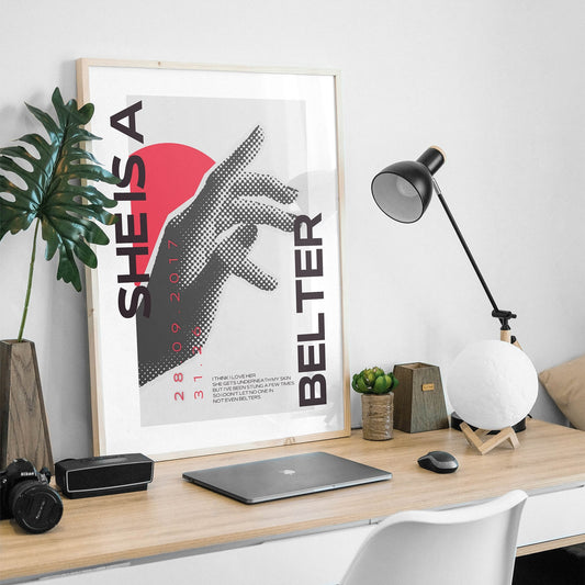 She Is A Belter - Hand Poster: Gerry Cinnamon Inspired Poster, Bold Typography Wall Art, Scottish Music Print, Lyric Poster, Home Decor