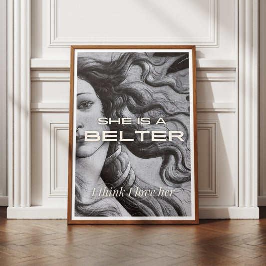 She Is A Belter - Nouveau Poster: Gerry Cinnamon Inspired Poster, Typography Wall Art, Scottish Music Print, Lyric Poster, Home Decor