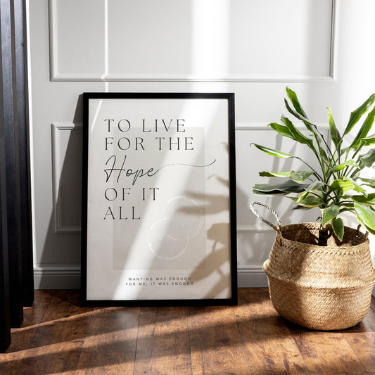 Hope Of It All - Minimal Poster: Taylor Swift Song-Inspired Gloss Print, August Quote Poster, Folklore Home Decor, Music Lover Gift