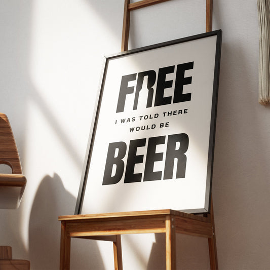 Free Beer - Bold Black Poster: Funny Beer Themed Poster, Humorous Wall Art for Home Bar, Man Cave, Drink Print, Bold Typography Poster