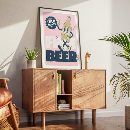Free Beer - Retro Bottle Poster: Funny Beer Themed Poster, Humorous Wall Art for Home Bar, Man Cave, Drink Print, Bold Typography Poster