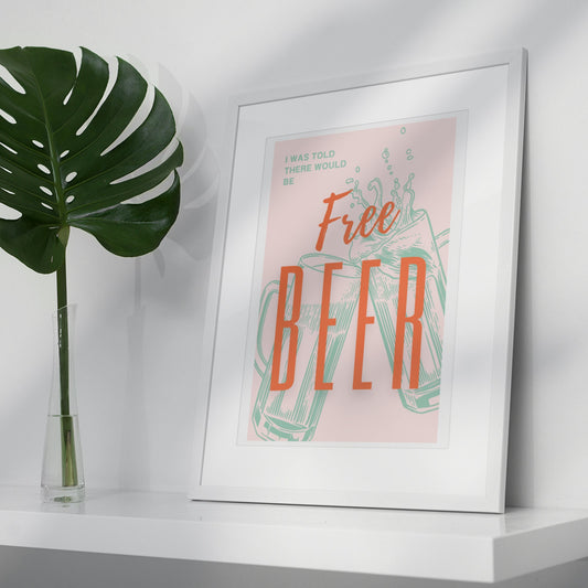 Free Beer - Stein Glass Sketch Poster: Funny Beer Themed Poster, Humorous Wall Art, Home Bar, Man Cave, Drink Print, Bold Typography Poster