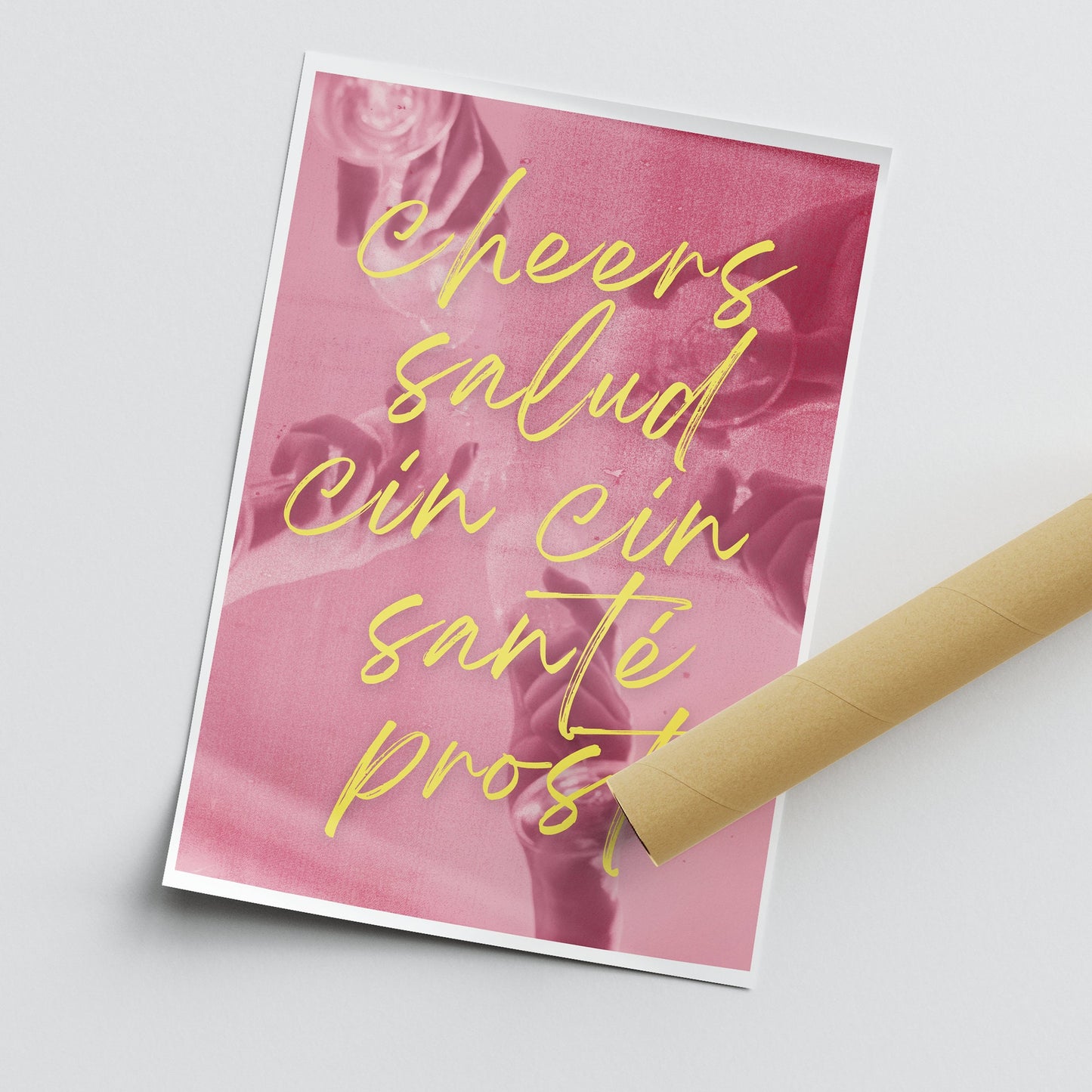 Cheers - Pink Aesthetic Print: Cool Language Quote Wall Art, Toast Poster, Modern Home Decor, Typography Print, Home Bar or Kitchen Decor