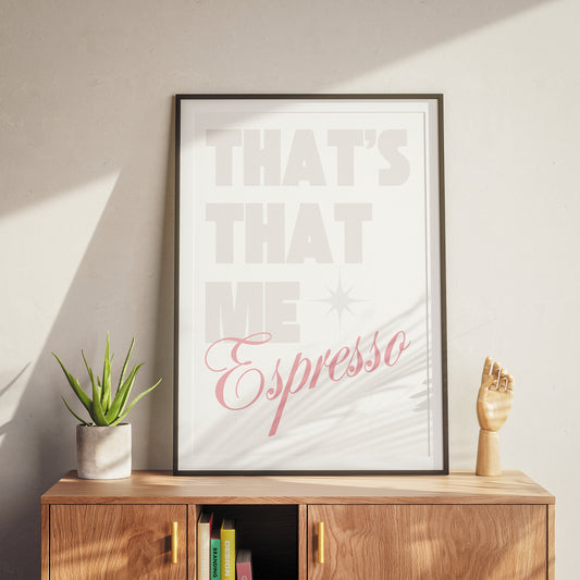 Espresso - Off White & Pink Poster: Sabrina Carpenter Song-Inspired Print, Wall Art, Pop Culture, Home Decor, Unique Gift For Music Lover