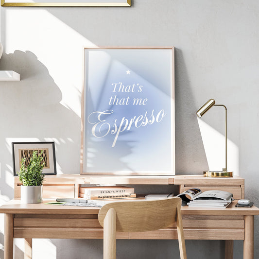 Espresso - Blue Gradient Poster: Sabrina Carpenter Song-Inspired Print, Lyric Wall Art, Pop Culture, Home Decor, Unique Gift For Music Lover