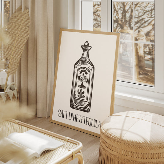 Salt, Lime & Tequila Bottle Design Poster, Bar Poster, Modern Kitchen Poster, Kitchen Decor, Home Bar, Kitchen Wall Art, Tequila Lover Gift