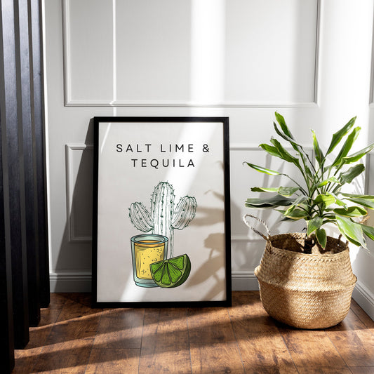 Salt, Lime & Tequila Cactus Design Poster, Bar Poster, Modern Kitchen Poster, Kitchen Decor, Home Bar, Kitchen Wall Art, Tequila Lover Gift
