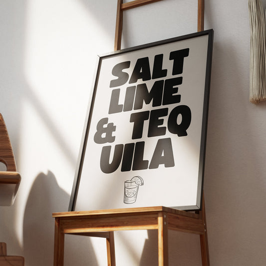 Salt, Lime & Tequila Type Design Poster, Bar Poster, Modern Kitchen Poster, Kitchen Decor, Home Bar, Kitchen Wall Art, Tequila Lover Gift