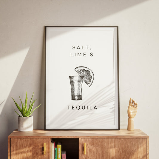 Salt, Lime & Tequila Shot Glass Design Poster, Bar Poster, Kitchen Poster, Kitchen Decor, Home Bar, Kitchen Wall Art, Tequila Lover Gift