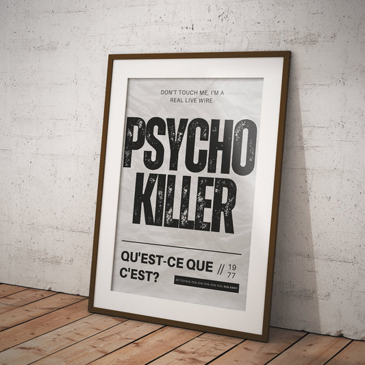 Psycho Killer - Distressed Print: Talking Heads Lyric Poster, Song-Inspired Wall Art, Iconic Music, Alternative Home Decor, Retro Print