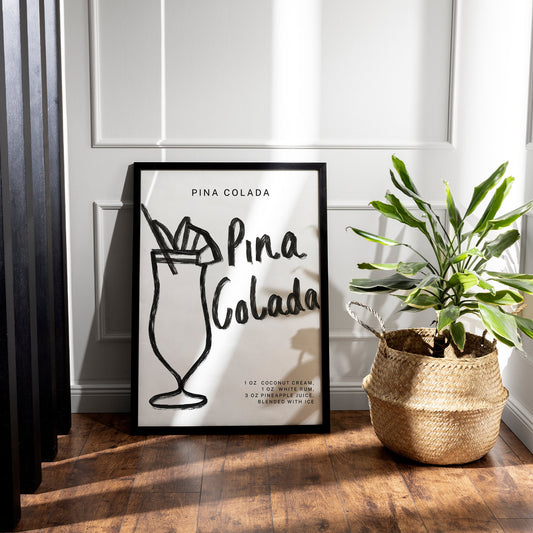 Drawing Cocktail - Pina Colada Cocktail Poster: Home Bar, Modern Home Decor, Cool Print, Kitchen Decor, Wall Art, Cocktail Lover Gift