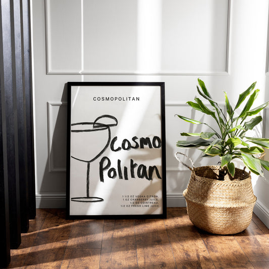 Drawing Cocktail - Cosmopolitan Cocktail Poster: Home Bar, Modern Home Decor, Cool Print, Kitchen Decor, Wall Art, Cocktail Lover Gift