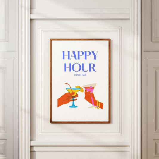 Happy Hour - Vibrant Poster: Home Bar, Modern Home Decor, Cool Print, Kitchen Decor, Wall Art, Cocktail Lover, Happy Hour Wall Art