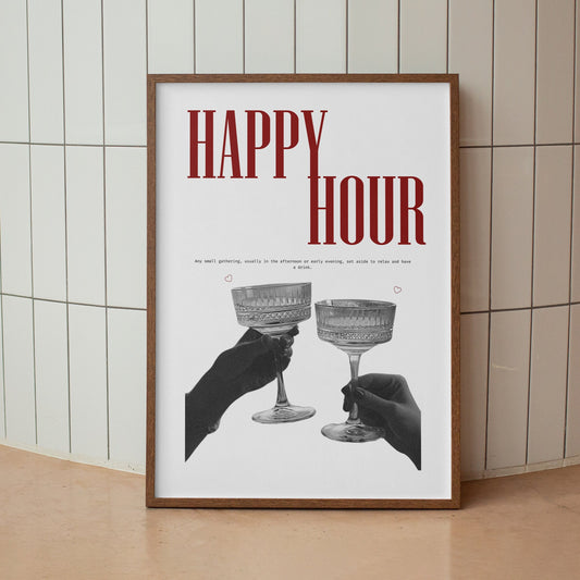 Happy Hour - Classic Poster: Home Bar, Modern Home Decor, Cool Print, Kitchen Decor, Wall Art, Cocktail Lover, Happy Hour Wall Art