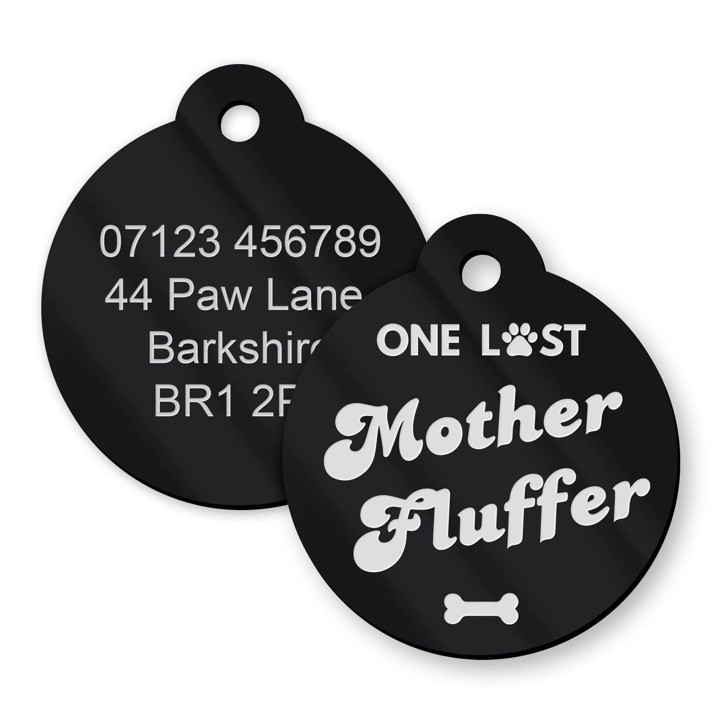 Lost Mother Fluffer - Personalised Dog ID Collar Tag: Funny Custom Pet Safety Accessories, New Pet Essentials, Unique Gift For Dog