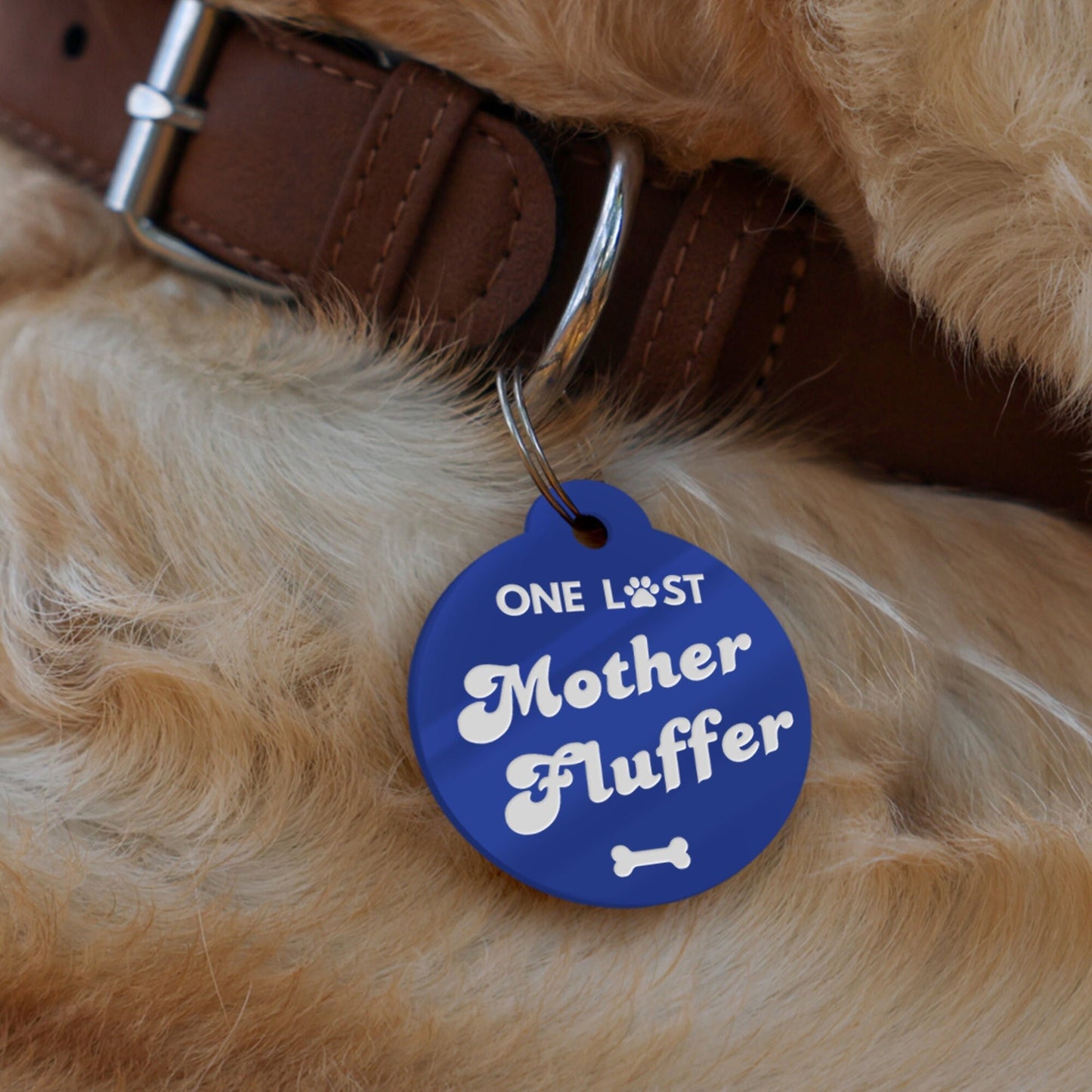 Lost Mother Fluffer - Personalised Dog ID Collar Tag: Funny Custom Pet Safety Accessories, New Pet Essentials, Unique Gift For Dog
