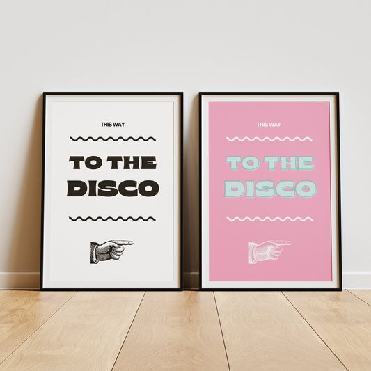 This Way To The Disco Bold Poster: Home Decor, Modern Home Decor, Cool Print, Kitchen Decor, Wall Art, Vibrant Poster, Fun Wall Art