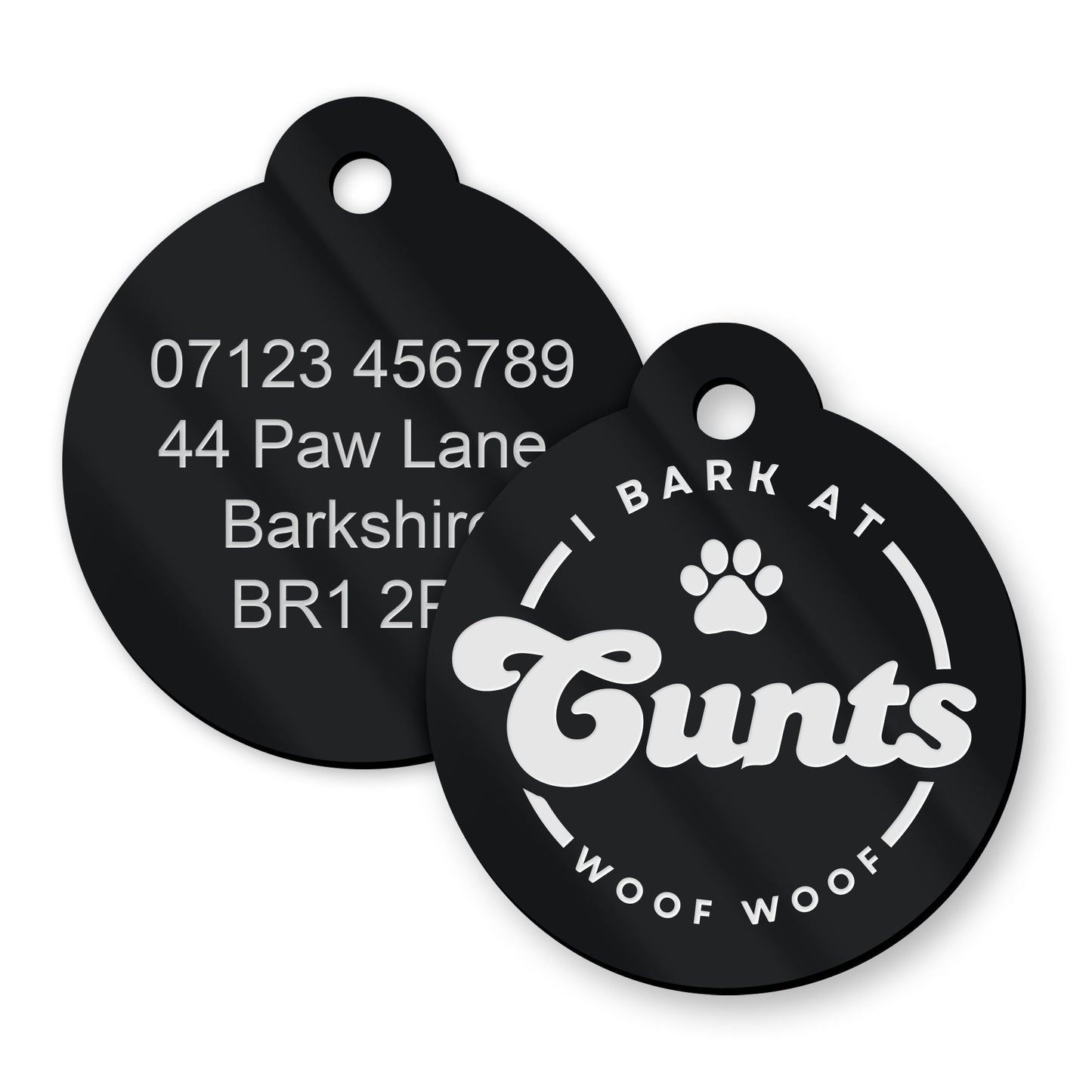 I Bark At C*nts - Personalised Dog ID Collar Tag: Rude Funny Custom Pet Safety Accessories, New Pet Essentials, Cheeky Unique Gift For Dog
