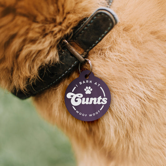 I Bark At C*nts - Personalised Dog ID Collar Tag: Rude Funny Custom Pet Safety Accessories, New Pet Essentials, Cheeky Unique Gift For Dog