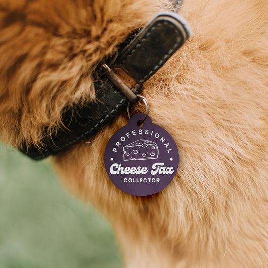 Professional Cheese Tax Collector - Personalised Dog ID Collar Tag: Funny Custom Pet Safety Accessories, New Pet Essentials, Unique Dog Gift