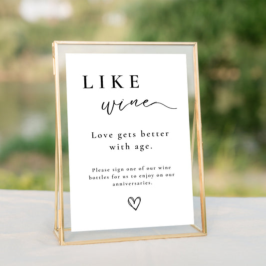 Like Wine, Love Gets Better With Age - Wedding Sign, Sign A Bottle, A5 Wedding Note, Small Wedding Sign,  Wedding Keepsake, Modern Guestbook