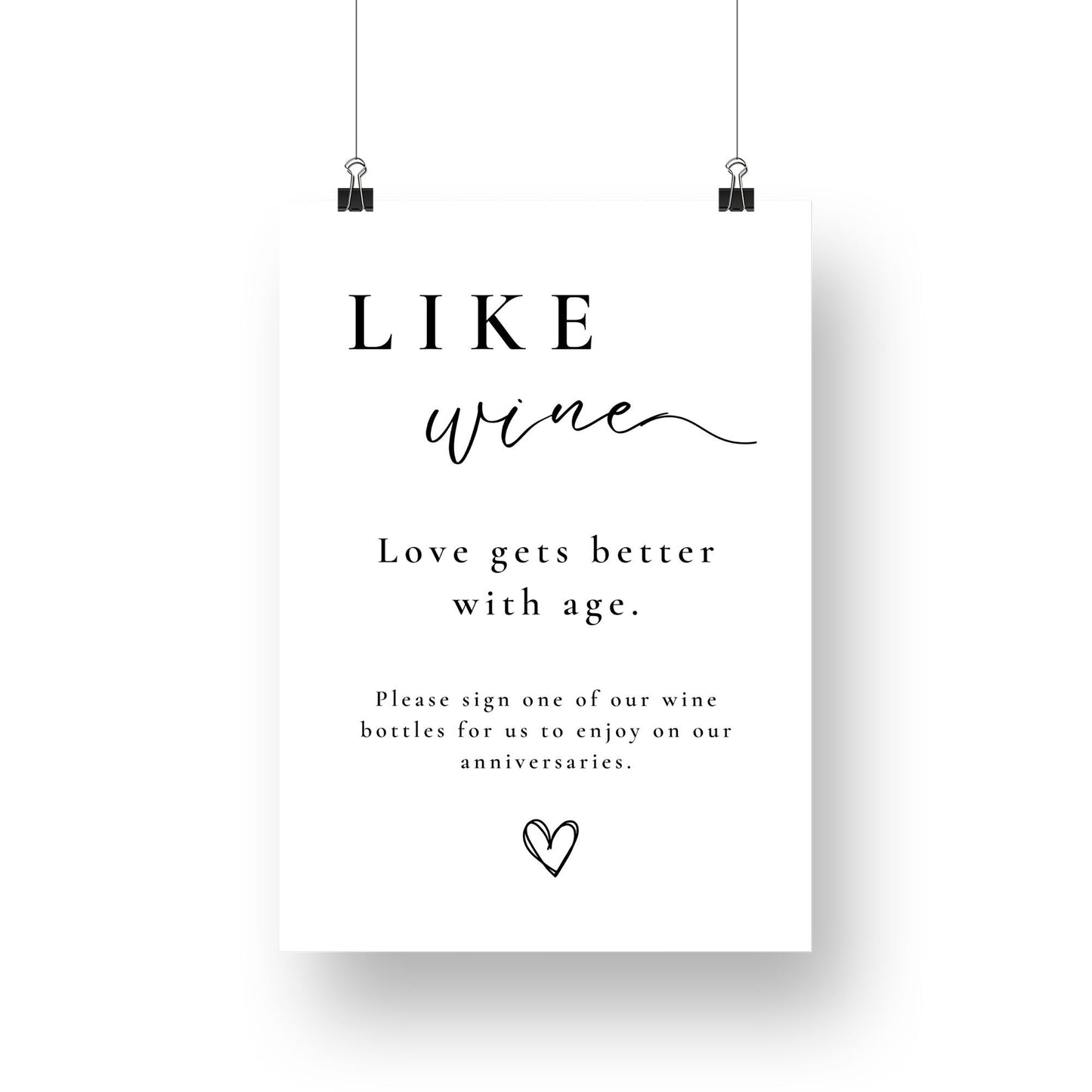Like Wine, Love Gets Better With Age - Wedding Sign, Sign A Bottle, A5 Wedding Note, Small Wedding Sign,  Wedding Keepsake, Modern Guestbook